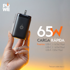 Cargador POWE carga rápida de 65W para celulares y tablets (Entrada 3 en 1, cable de C a tipo C) ADA-P01-PW-N